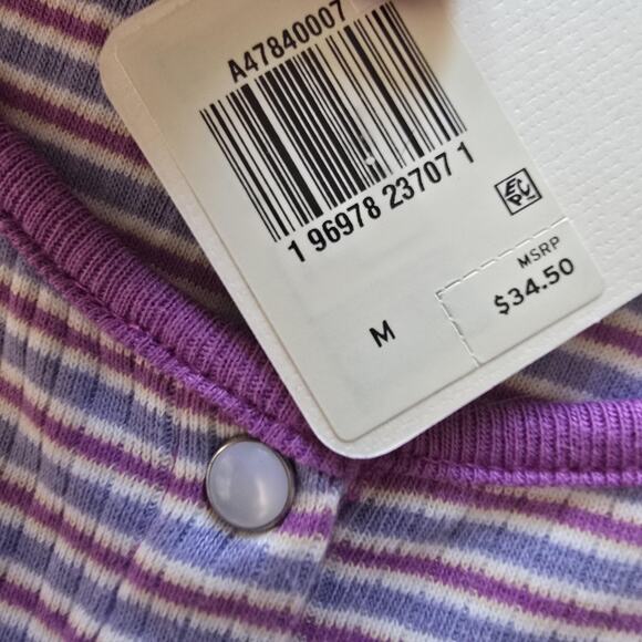 Levi's Shirt Womens Medium Purple Striped The Ribbed Tee Slim Fit Button Front - Picture 6 of 10